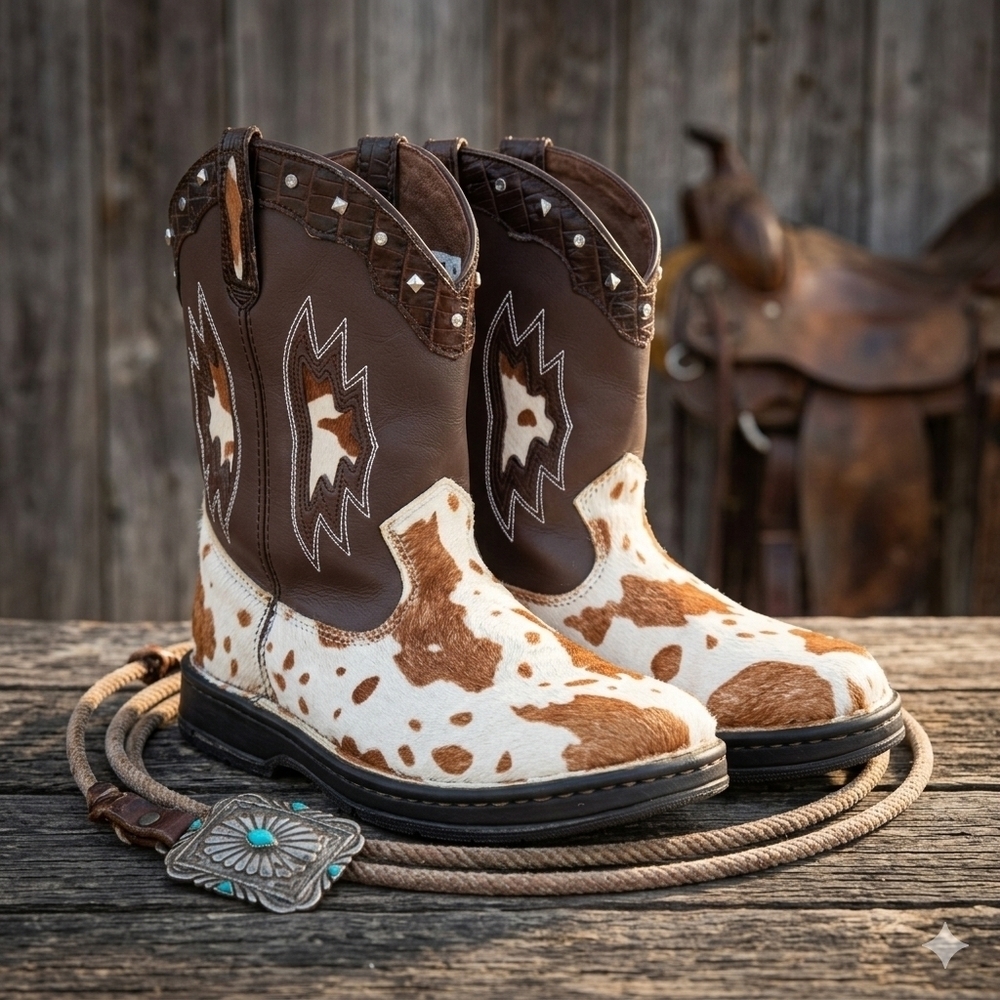 Double H Men's DH1035 Cowhide Print Leather Western Boots - Size 9M